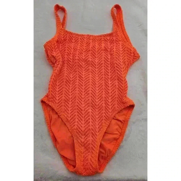 Vtg 80s Catalina Women's Size 10 Neon Orange One-piece Swimsuit - Picture 1 of 7